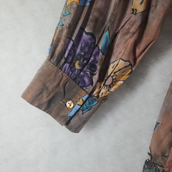 SP Small Petite Tolani Modal Brown Floral Long Tunic Blouse Long Sleeve Henley - Picture 11 of 13